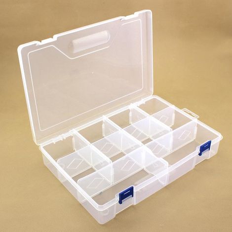 Boîte de rangement transparente 10 compartiments (30x20x5,8cm) - Coffret en plastique pour perles, boucles d'oreilles, outils, hameçons, petite boîte à casiers empilable (1/5)