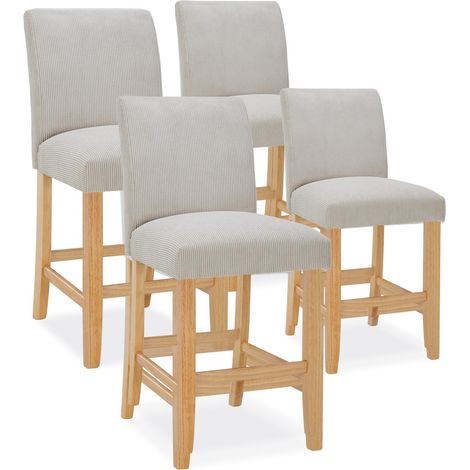 Lot de 4 chaises de bar en bois Rosie velours côtelé Beige - H65cm (1/5)