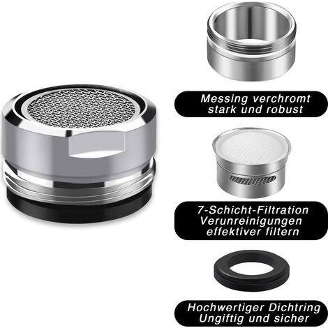 M24 Faucet Aerator, 6 Pack, Water Saving Faucet Aerator with Stainless Steel and ABS Filter, Includes 6 Gaskets and 1 Chrome Aerator Key for Bathroom Sink Faucets (1/5)