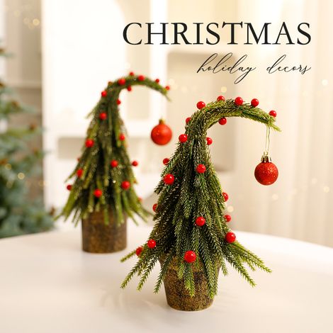 Sapin de Noël torsadé mignon pour bureau, mini sapin décoratif avec baies rouges, ornement de Noël d'intérieur (1/4)