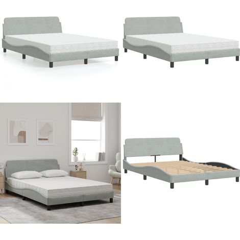 Lit avec matelas gris clair 140x190 cm velours - Lit Double - Lit Plateforme - Lit Design - Lit Velours - Literie - Home & Living (1/5)