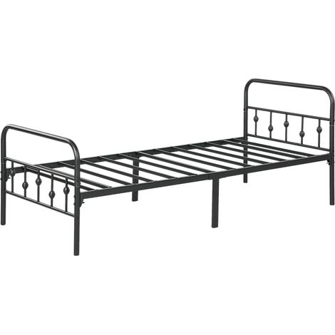 Cadre de lit simple avec kits de caoutchouc antibruit pliable noir pour salon métal, montage facile, antibruit, (1/5)