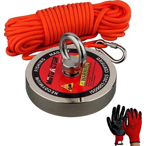 Aimant de pêche à la sauvette, force de traction de 1100LBS, corde de 15m (1/2)