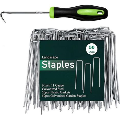 Lot de 50 piquets de fixation galvanisés – Agrafes pour toile de paillage 4x15 cm en U pour gazon, couverture de sol et plantes (1/5)