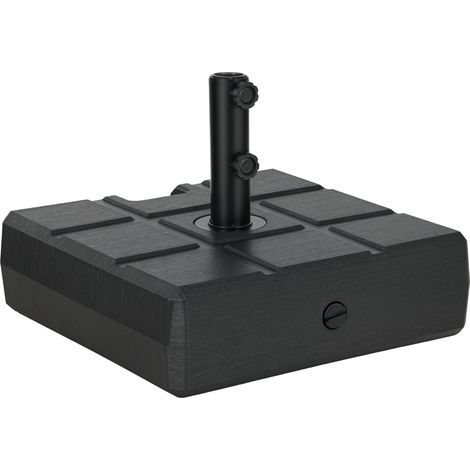 Quadratischer Sonnenschirmständer aus HDPE, befüllbar mit Sand oder Wasser, für Stangen mit 38 und 48 mm Durchmesser – schwarz