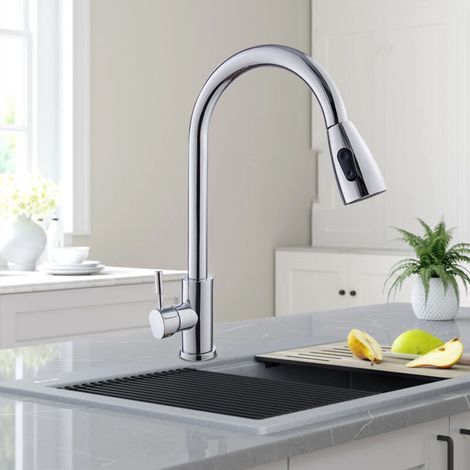 Robinet de Cuisine Rotation à 360 °, , avec Douchette Extractible, Robinet d'évier, Froid & Chaud Disponible, Robinets de Cuisine RV Chromés (1/5)