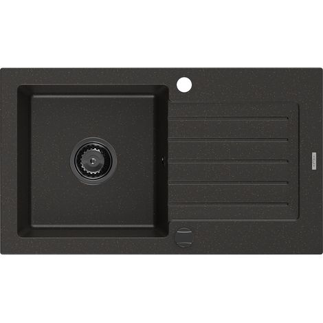 Mexen Pablo lavello in granito 1-vasca con gocciolatoio 752 x 436 mm, nero/oro metallico, sifone nero - 6510751010-75-B (1/5)