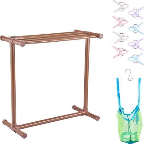 VEVOR Towel Rack, 5 Bars Outdoor PVC Towel Holder, Floor Standing Pool Towel Hanger Stand with Clips, Bag & Hook, Outdoor Indoor Quilt Drying Rack Organizer, Ideal for Poolside, Bathroom, Spa, Brown (1/5)
