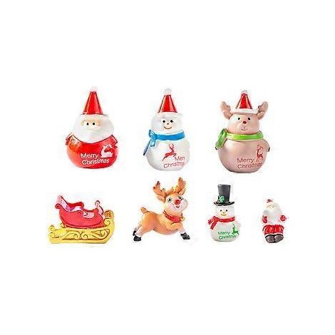 Set Weihnachtsminiatur-Schneemann-Statue, Weihnachtsfeier-Gastgeschenke, Miniatur-Weihnachtsmann-Schlitten-Elch-Statue (1/2)