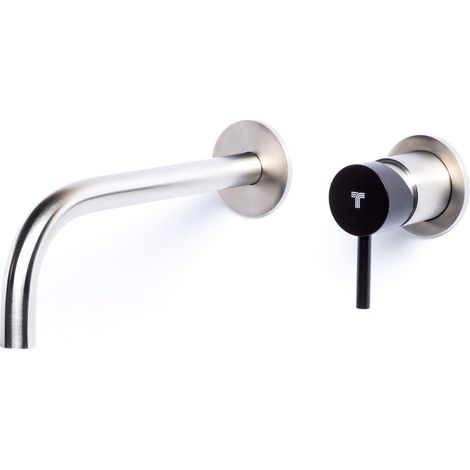 Rubinetto Miscelatore Monocomando Lavabo da Parete in Acciaio Inox Maniglia Carbone (1/2)