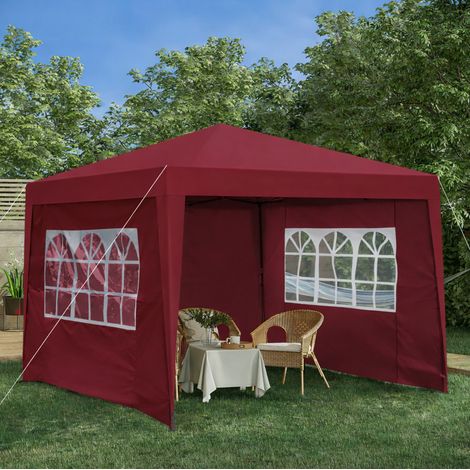Faltpavillon 3x3 m mit 4 Seitenwänden Stahlrahmen Burgunder OKMYHOME (1/5)