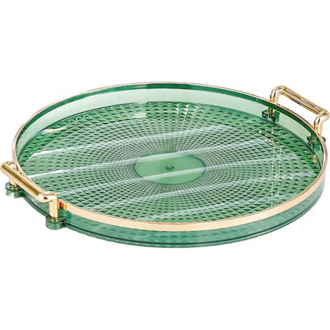 Plateau Coiffeuse - Plateau Acrylique Ronde 27 cm avec Poignées Dorées - Pour Bijoux Cosmétiques Bougies Salle De Bain - 1 Pièce (1/5)