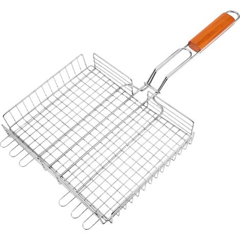 Grille de barbecue Irovami 30 cm x 23 cm en acier chromé avec revêtement antiadhésif, support de cuisson compact pour barbecue et grill de camping, nettoyage facile, finition gris métallisé (1/5)