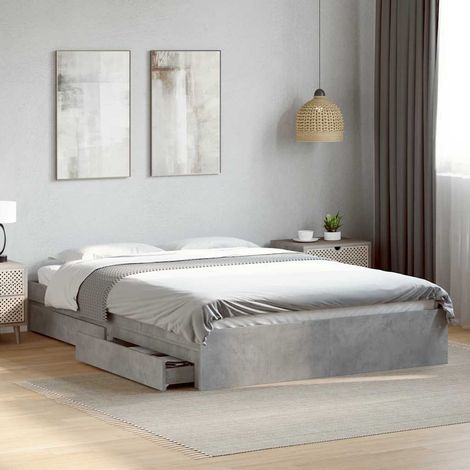 vidaXL Bed Frame with Drawers without Mattress Concrete Grey 150x200cm (1/5)