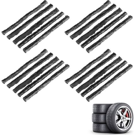Kit Réparation Pneu,20 Mèches Réparation Pneu,Bandes de Réparation,Kit Réparation Pneu Voiture,Kit Réparation Pneu Tubeless, Bandes de Réparation de Pneu,pour Voiture,Camionnette,Moto,Noir (1/5)