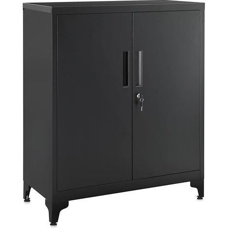 Songmics – Caisson de bureau en acier noir – Armoire verrouillable 23 x 50 x 110 cm – 2 étagères réglables – Résistant à la rouille et à l'eau