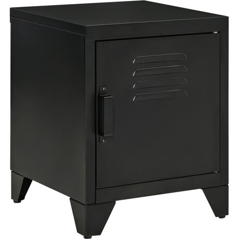 Table de chevet métallique noire avec étagère réglable 50 x 40 x 47,5 cm pour chambre (1/5)