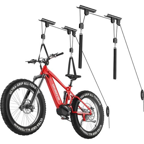 Levage Vélos, Système Poulie 88Lbs, Adapté Plafonds 10-16 Pieds, Système Rangement Plafond Résistant pour Velo Route, VTT, Fatbike, E-bike, Échelles, Snowboard (1/5)