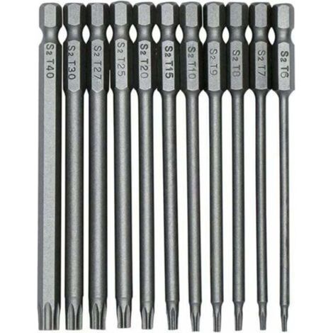 11pcs 1/4 inch 100mm S2 Torx Screwdriver Bits, Precision Hex Drill Bit, Magnetic Security Screwdriver, T6-T40 Long Head Torx Screwdriver. (1/4)