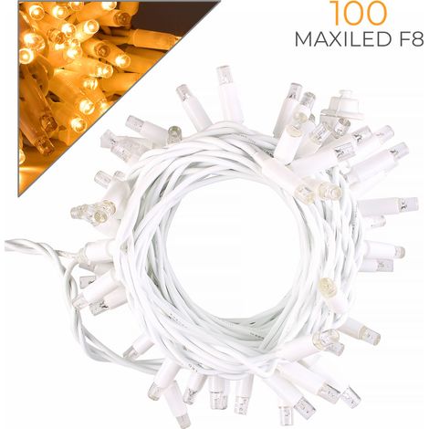 CATENA LUMINOSA PROFESSIONALE 100 MAXI-LED F8 CAVO BIANCO LUCE CALDA FISSA E INTERMITTENTE - 10 METRI PROLUNGABILE ILLUMINAZIONE DECORATIVA DA ESTERNO (1/5)