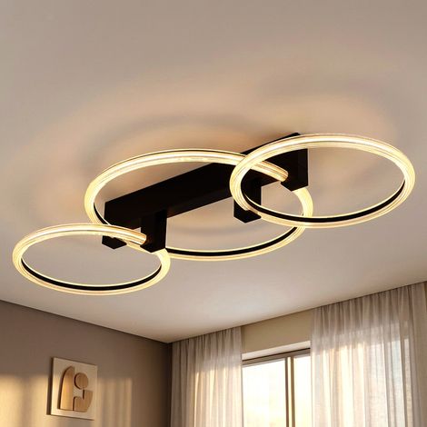 Lampada da soffitto a LED, lampada da soggiorno, a vista, in metallo nero, L 76,1 cm (1/5)