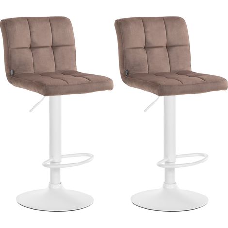 Set di 2 sgabelli da bar in velluto marrone con cuciture decorative in metallo bianco piede a tromba 100004400