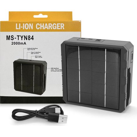 Chargeur solaire intelligent 18650 pour batterie au lithium, chargeur d'extérieur multifonction à quatre emplacements de type C (1/5)