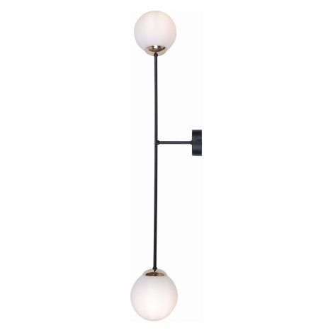 Applique murale Kaja ISLA noire/or globe blanc 2xE14