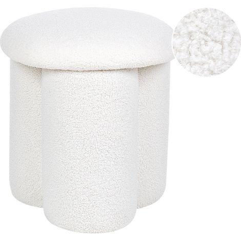 Puf moderno redondo en forma de seta reposapiés dormitorio sala de estar tejido de bouclé blanco crema Carrington
