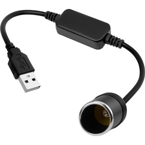 5 V USB A mâle vers allume-cigare 12 V, adaptateur USB vers allume-cigare 12 V pour briquet de voiture, caméra embarquée, enregistreur DVR GPS pour l'extérieur, le camping et les voyages (1/5)