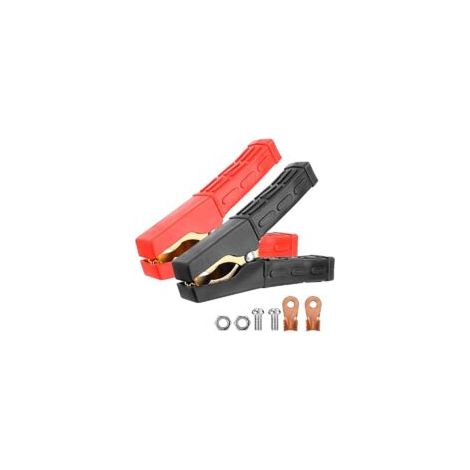 Juego de 2 pinzas de cocodrilo de cobre, abrazaderas para batería de coche, pinzas de cable tipo cocodrilo con funda aislante, abrazaderas codificadas por colores, para uso de emergencia en coches, ca
