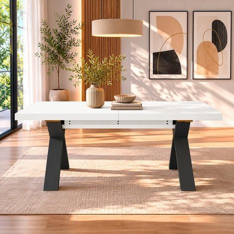 Tavolo Allungabile Milonga480 180 cm con Piano Bianco Spatolato e Gambe Incrociate Antracite