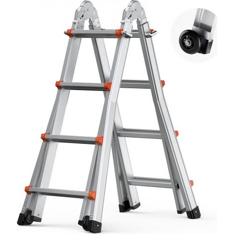 Teleskopleiter mit A-Rahmen, 4 m Aluminium-Ausziehleiter, multifunktionale zusammenklappbare Wohnmobilleiter, Teleskopleiter für Hausaufgaben, Treppen, Innen- & Außendächer, 150 kg Tragkraft (1/5)