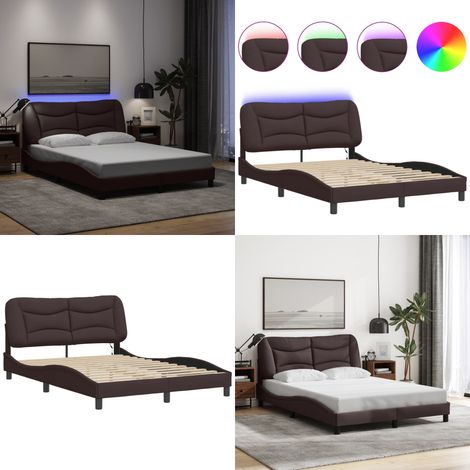 Bettgestell mit LED ohne Matratze Dunkelbraun 140x200 cm Stoff - Bettrahmen - Doppelbett - Holzrahmen - Schlafzimmermöbel - LED Beleuchtung - Home & Living (1/5)