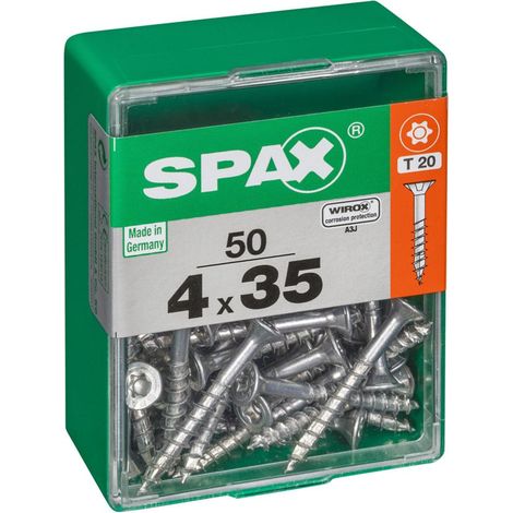 Juego de 50 tornillos de acero cabeza avellanada plana SPAX, Diam.4 mm x L.35 mm SPAX