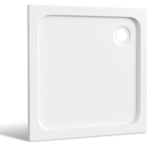 Jiubiaz Plato de ducha cuadrado de acrílico 80 x 80 cm, blanco, altura 4 cm, desagüe Ø 90 mm (1/5)