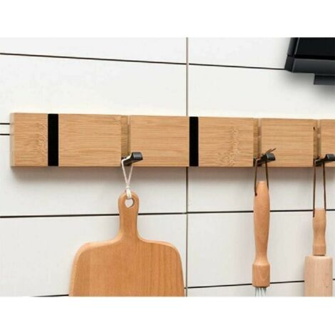 Patères pliables en bois naturel, porte-manteau mural avec 5 crochets, support mural auto-adhésif, organisateur de courrier, porte-clés (1/4)