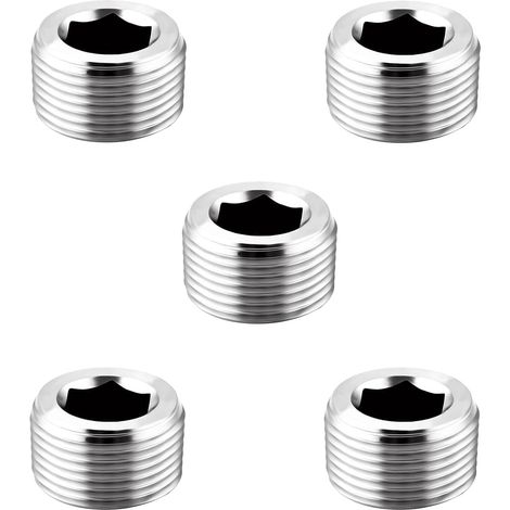 Bouchon de tuyau à filetage mâle hexagonal fraisé interne en acier inoxydable, filetage mâle 1/4" NPT (5 pièces par paquet) (1/5)