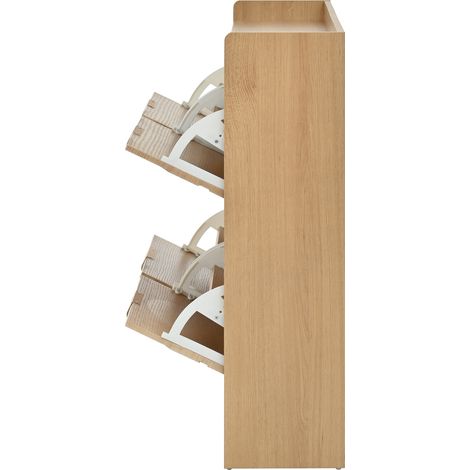 Schuhschrank mit 4 Klappen, 3D-Struktur, MDF Natur, platzsparendes Flurmöbel (1/5)