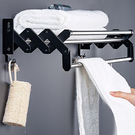 Porte-Serviettes Mural Acier Inox 40cm Réglable 2 Crochets (1/5)