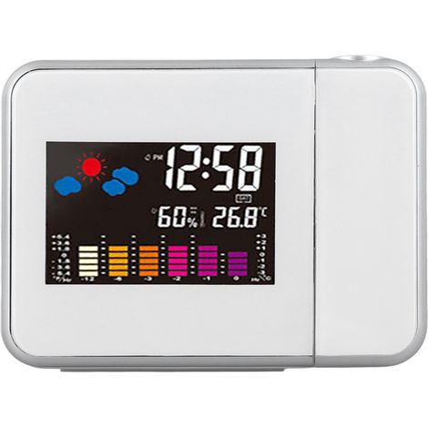 Réveil électronique blanc portable avec projection heure et affichage température humidité pour bureau chambre (1/5)