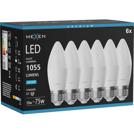 Mexen Nova 6x Ampoule LED E27, C37, 10W, Froid - 6500K, 1055 lm - L102-E27-1065-01x06 (1/3)