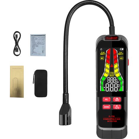 Détecteur de fuite de gaz combustible portable Testeur de fuite de gaz naturel Analyseur de concentration de gaz combustible portable avec test de température et fonction d'alarme sonore et lumineuse (1/5)