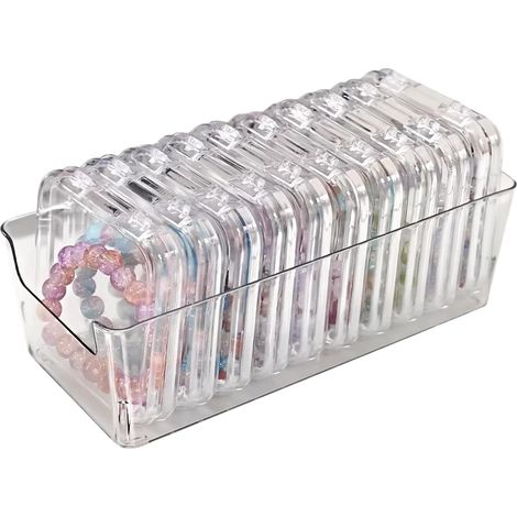 Caja de almacenamiento para 10 pulseras de cristal - Pendientes de acrílico transparente - Caja pequeña para joyas - 10 cajas de almacenamiento para pulseras de 7,5 cm + Caja alargada