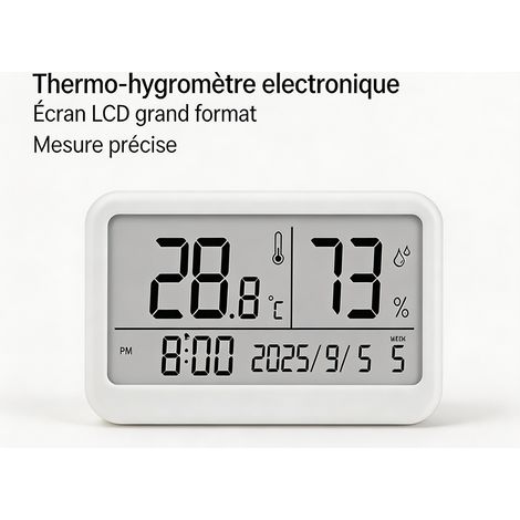 Mini horloge réveil magnétique ultra-mince avec thermomètre et date complète, écran numérique, alarme, pour frigo et bureau - Blanc (1/5)
