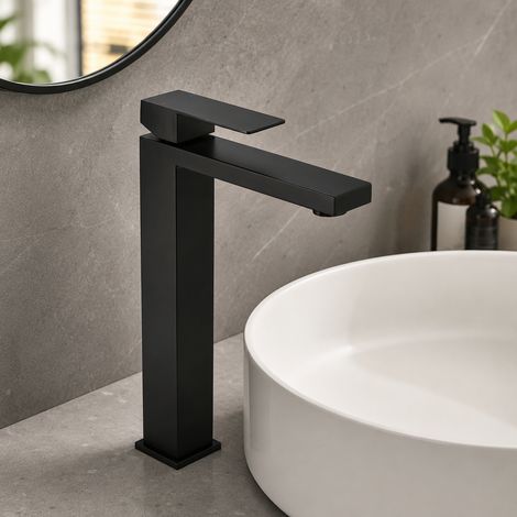 Oraymin – Mitigeur Lavabo Haut Noir Mat - Robinet Salle de Bain Mitigeur monocommande en Acier Inox 304 - Pour Vasque à Poser