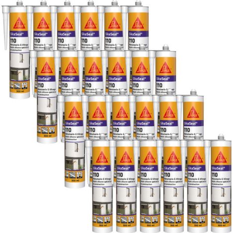 Lotto di 24 SIKA SikaSeal 110 Sigillante siliconico per finestre e vetrate - PVC bianco - 300ml