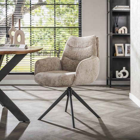 Set mit 2 Esszimmerstühlen Elite Sand, Chenille-Stoff, drehbar