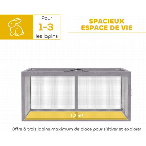 Clapier Lapin Extérieur Enclos Lapin Pliable en Bois Toit Ouvrant et Poignée pour Poule Canard 110x105x50cm Gris (1/5)