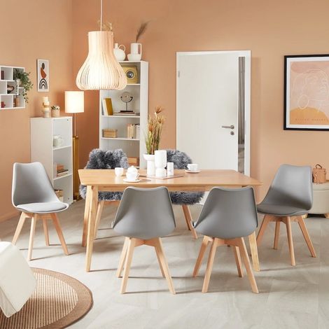 Ensemble de 6 Chaises de Salle à Manger grises, Élégance Scandinave avec Pieds en Bois Massif, Design Moderne (1/5)